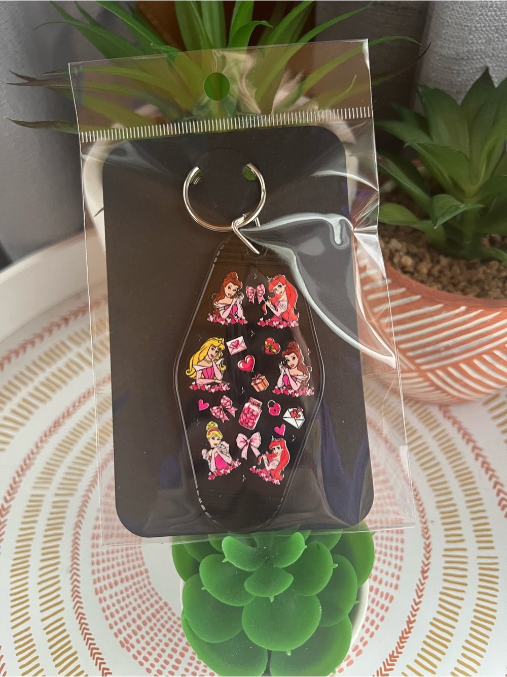 Disney Princess Black Vinyl Keychain - Cute Pink Accent Designs